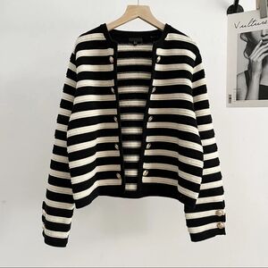 Fashion Spring Autumn Striped Knitted Sweater  Cardigans Coat